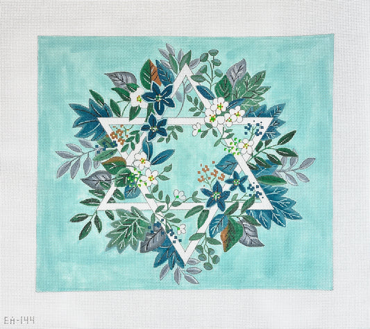 Alice Peterson Co. Blue Floral Star of David Tallis Bag Needlepoint Canvas