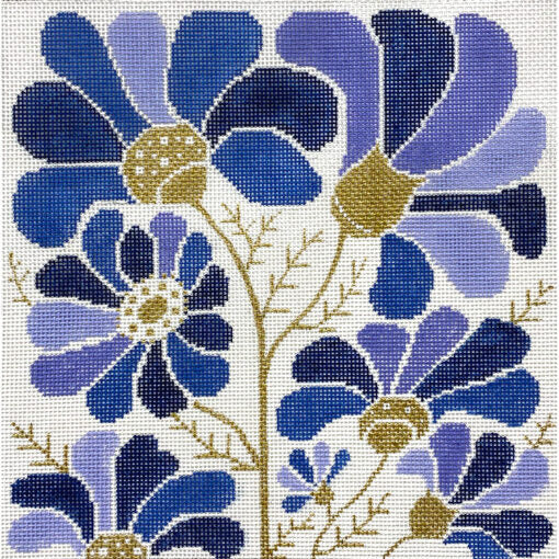 Alice Peterson Co. Blue Modern Floral Needlepoint Canvas