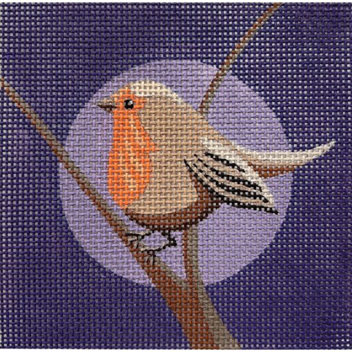 Alice Peterson Co. Brown Bird On Purple Needlepoint Canvas