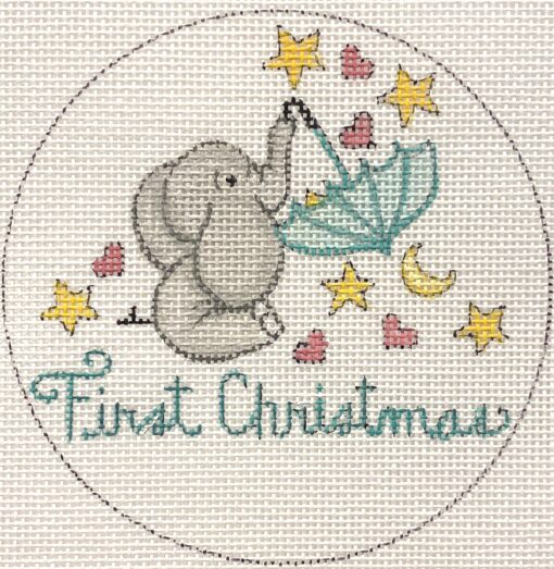 Alice Peterson Co. Elephant & Stars Babies First Christmas Needlepoint Canvas