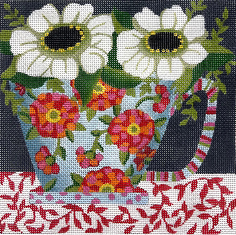 Alice Peterson Co. Floral Mug - White Flowers Needlepoint Canvas