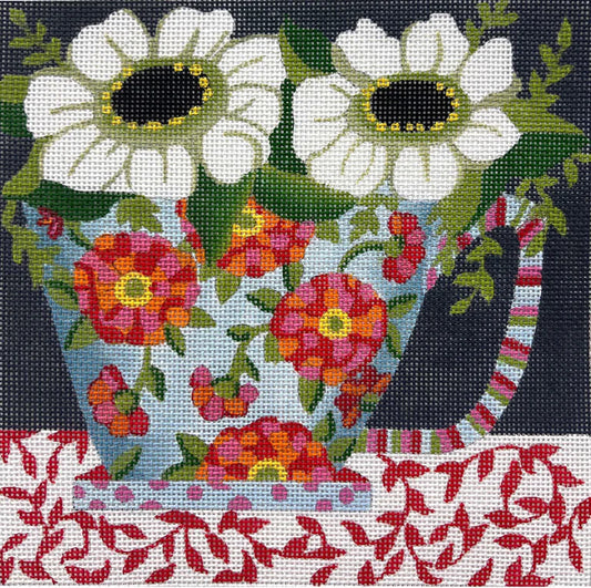 Alice Peterson Co. Floral Mug - White Flowers Needlepoint Canvas
