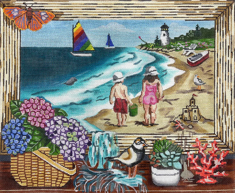 Alice Peterson Co. Gayla Elliot Beach In A Frame Needlepoint Canvas