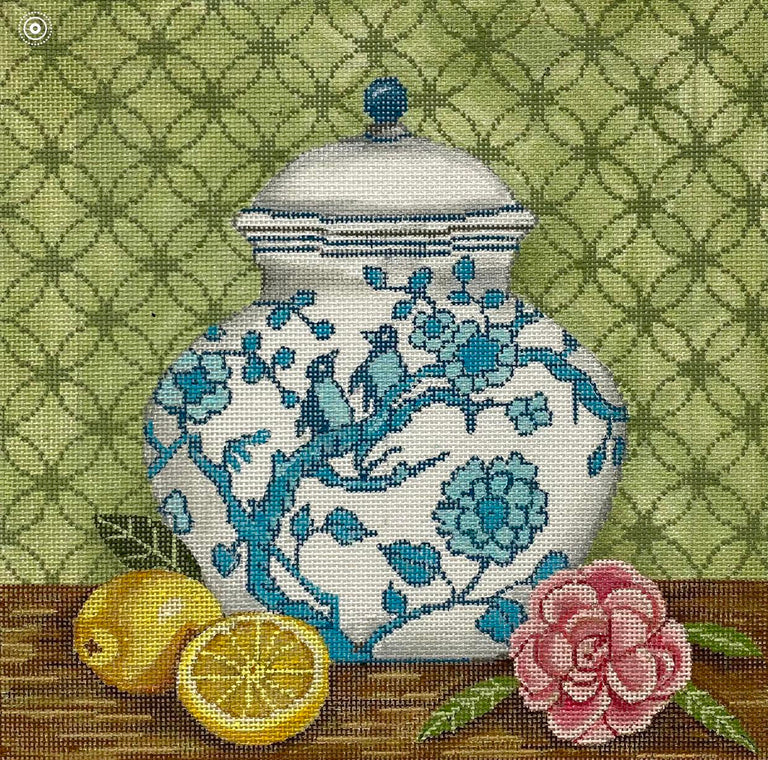 Alice Peterson Co. Gayla Elliot Birds Ginger Jar Needlepoint Canvas
