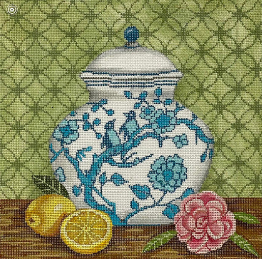Alice Peterson Co. Gayla Elliot Birds Ginger Jar Needlepoint Canvas