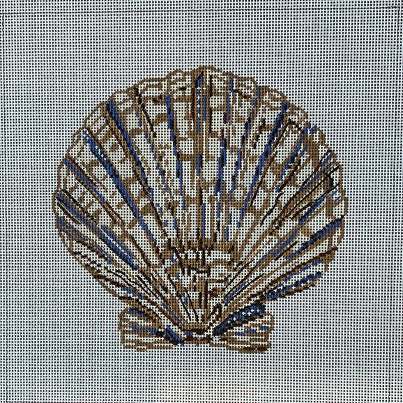 Alice Peterson Co. Gayla Elliot Blue & Tan Scallop Shell Needlepoint Canvas