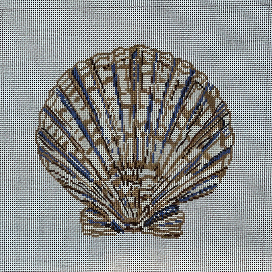 Alice Peterson Co. Gayla Elliot Blue & Tan Scallop Shell Needlepoint Canvas