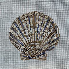 Alice Peterson Co. Gayla Elliot Blue & Tan Scallop Shell Needlepoint Canvas