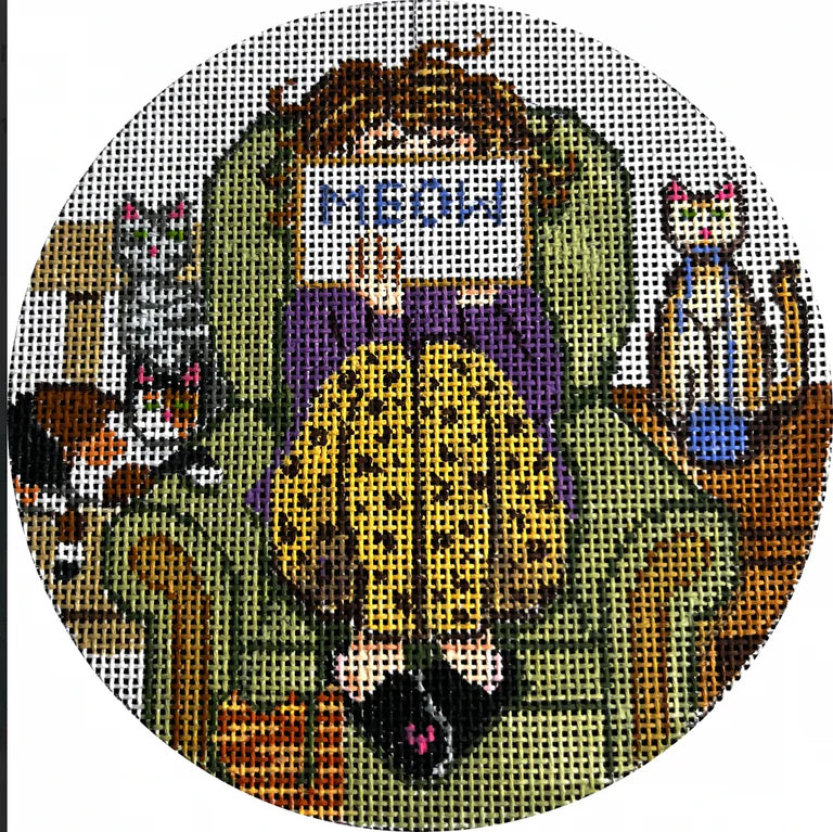 Alice Peterson Co. Gayla Elliot Cat Stitching Girl Needlepoint Canvas