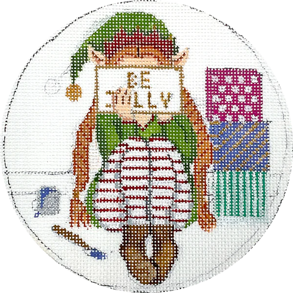 Alice Peterson Co. Gayla Elliot Elf Stitching Girl Needlepoint Canvas