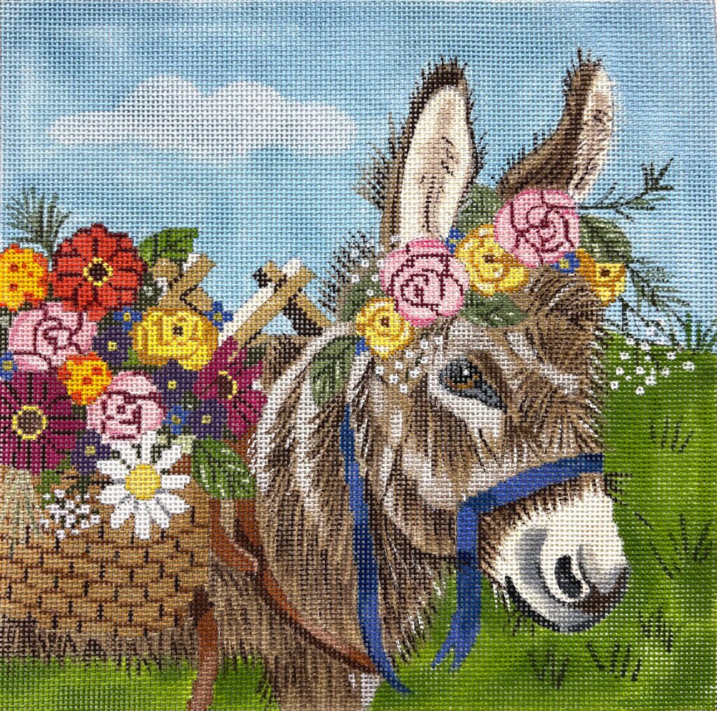 Alice Peterson Co. Gayla Elliot Donkey With Flowers Needlepoint Canvas