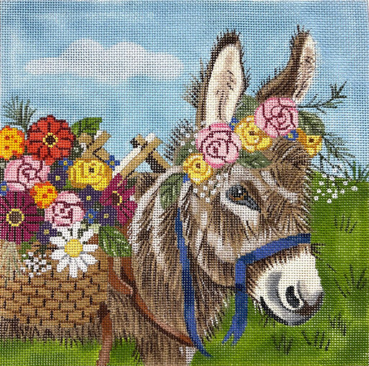 Alice Peterson Co. Gayla Elliot Donkey With Flowers Needlepoint Canvas