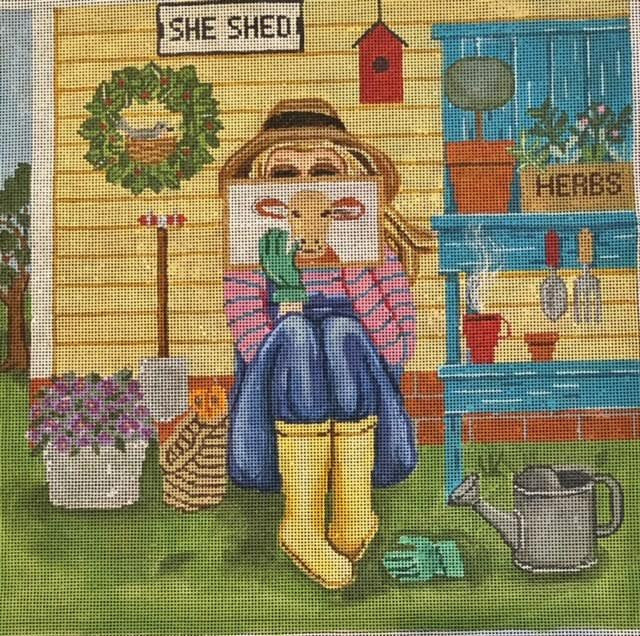 Alice Peterson Co. Gayla Elliot Gardening Stitching Girl Needlepoint Canvas