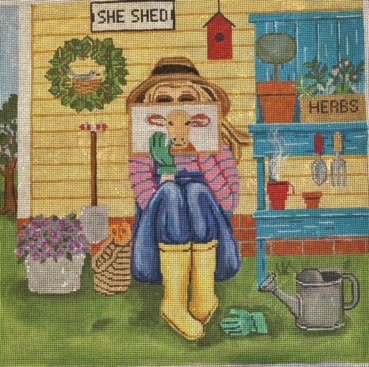 Alice Peterson Co. Gayla Elliot Gardening Stitching Girl Needlepoint Canvas
