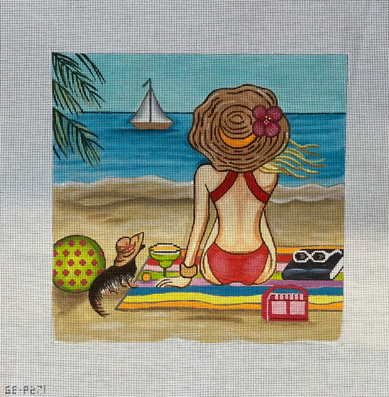 Alice Peterson Co. Gayla Elliot Girl At The Beach Needlepoint Canvas
