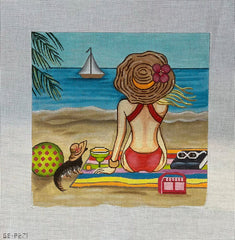 Alice Peterson Co. Gayla Elliot Girl At The Beach Needlepoint Canvas