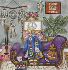 Alice Peterson Co. Gayla Elliot Hippie Stitching Girl Needlepoint Canvas