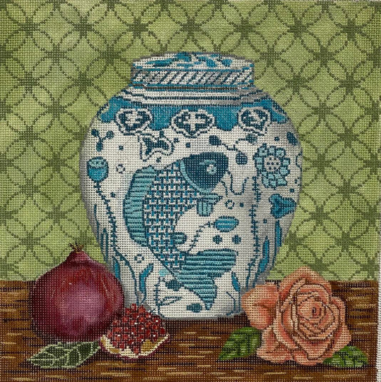 Alice Peterson Co. Gayla Elliot Koi Ginger Jar Needlepoint Canvas
