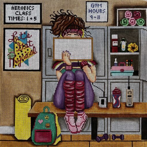 Alice Peterson Co. Gayla Elliot Let's Get Physical Stitching Girl Needlepoint Canvas