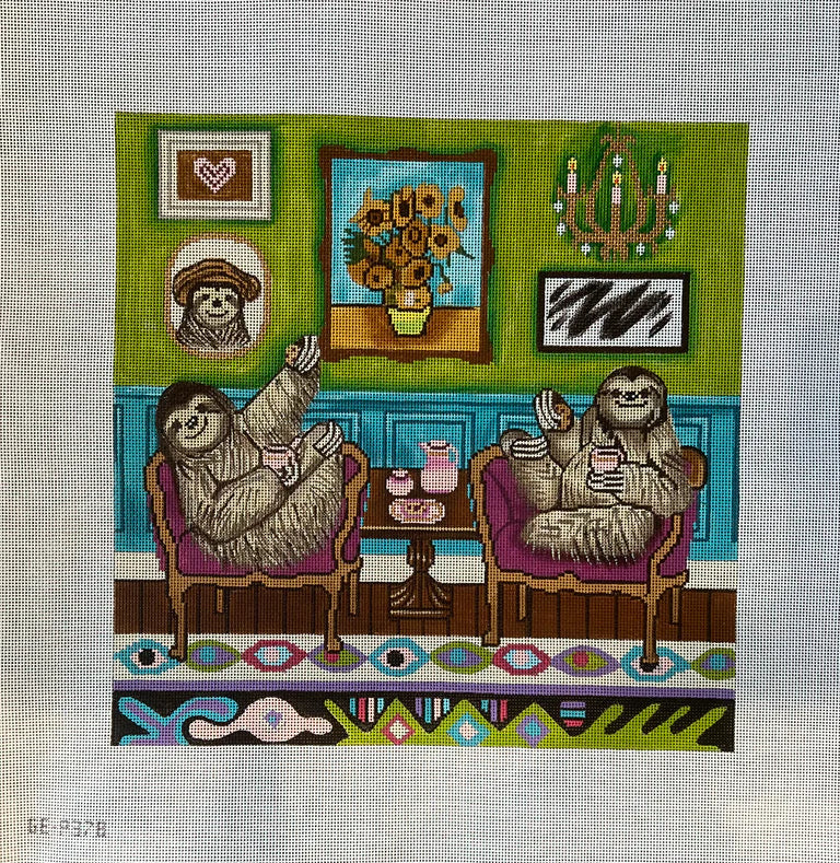 Alice Peterson Co. Gayla Elliot Sloth With 12 Sunflowers Needlepoint Canvas
