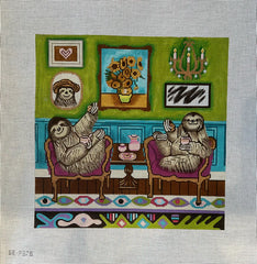 Alice Peterson Co. Gayla Elliot Sloth With 12 Sunflowers Needlepoint Canvas