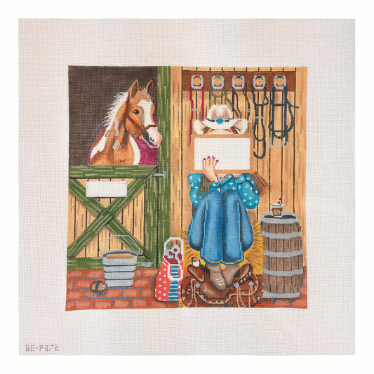Alice Peterson Co. Gayla Elliott Stitching Girl Cowgirl Needlepoint Canvas