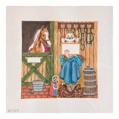 Alice Peterson Co. Gayla Elliott Stitching Girl Cowgirl Needlepoint Canvas
