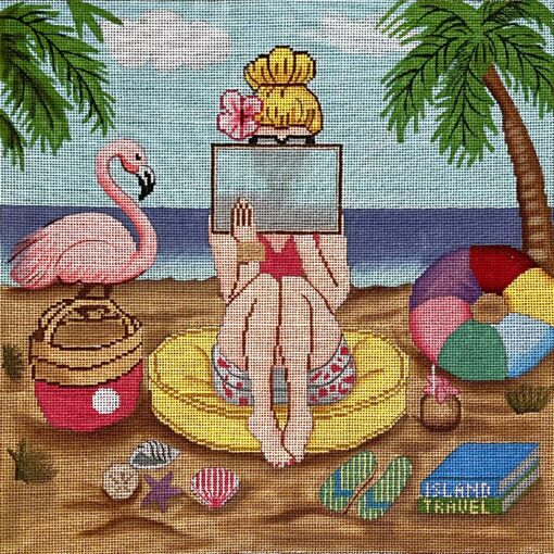 Alice Peterson Co. Gayla Elliot Stitching Girl Beach Needlepoint Canvas