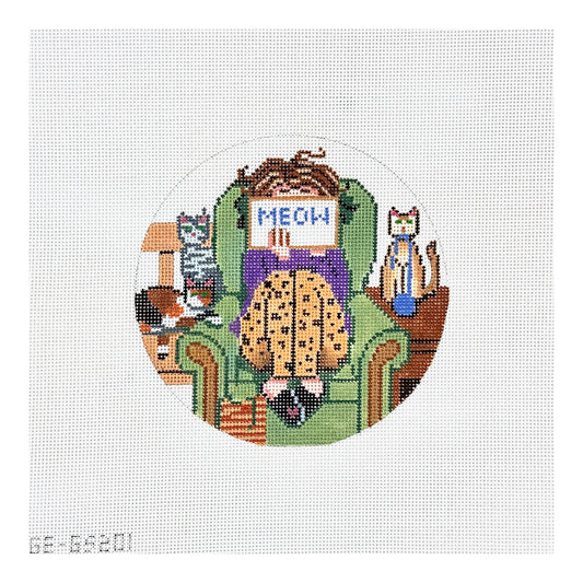 Alice Peterson Co. Gayla Elliott Stitching Girl Cat Needlepoint Canvas