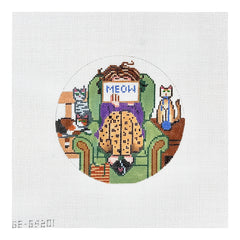 Alice Peterson Co. Gayla Elliott Stitching Girl Cat Needlepoint Canvas