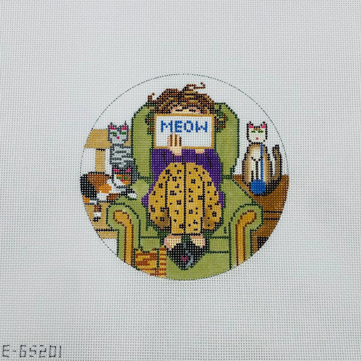 Alice Peterson Co. Gayla Elliott Stitching Girl Cat Needlepoint Canvas