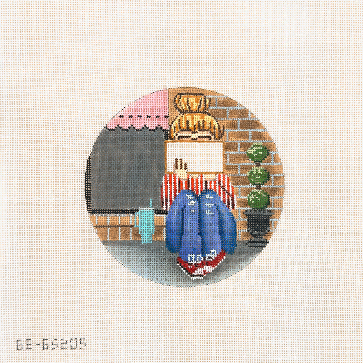 Alice Peterson Co. Gayla Elliott Stitching Girl City Round Needlepoint Canvas