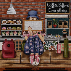Alice Peterson Co. Gayla Elliott Stitching Girl Coffee Shop Needlepoint Canvas