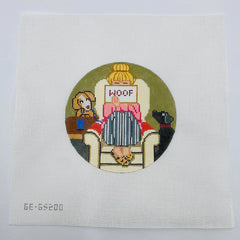 Alice Peterson Co. Gayla Elliott Stitching Girl Dog Lover Round Needlepoint Canvas