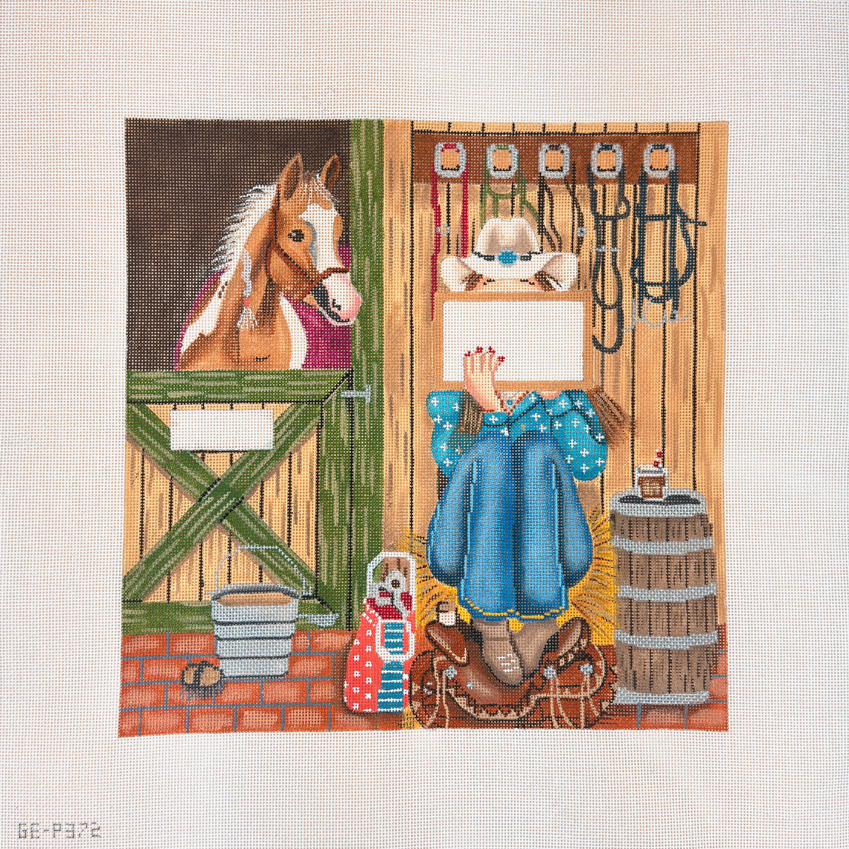 Alice Peterson Co. Gayla Elliott Stitching Girl Cowgirl Needlepoint Canvas