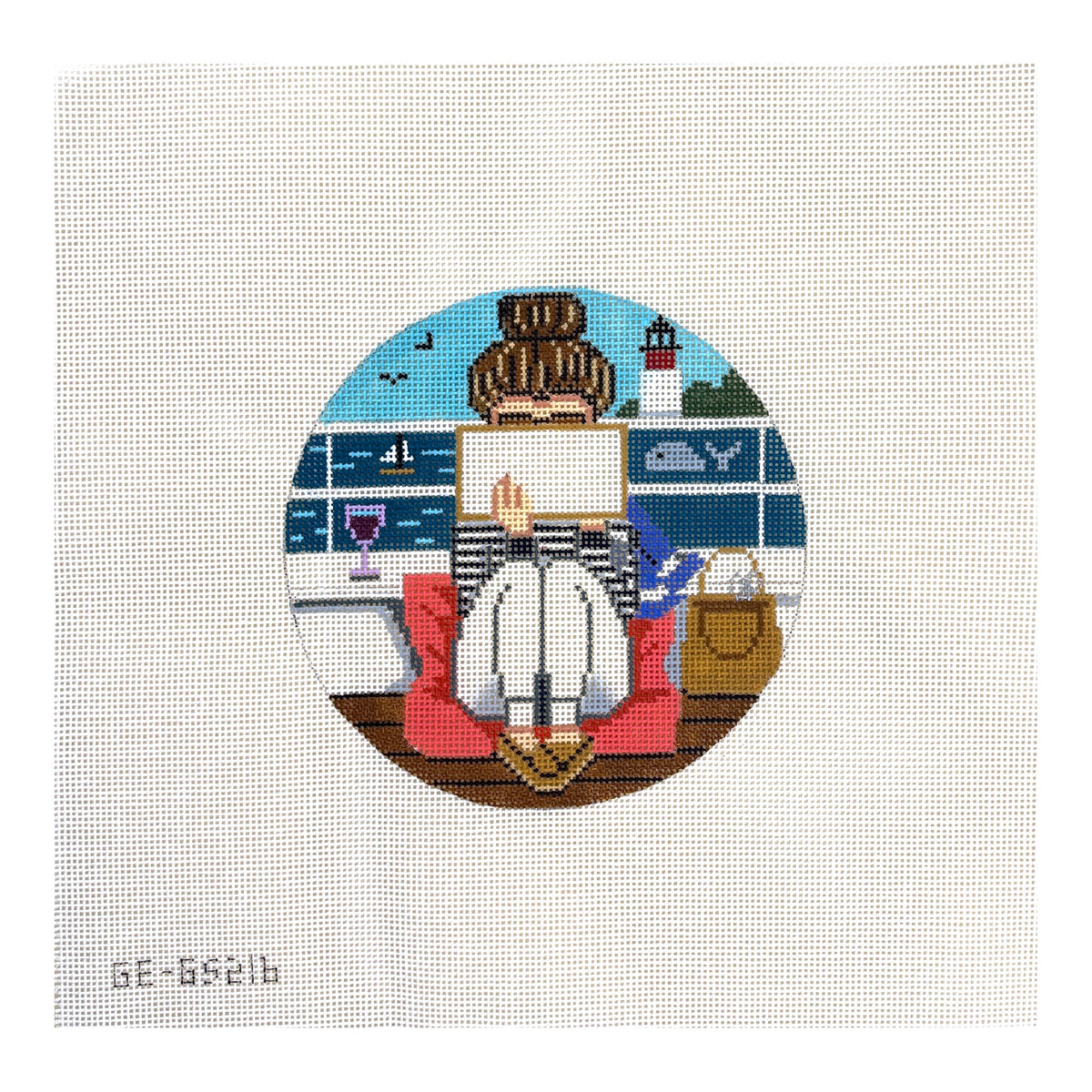 Alice Peterson Co. Gayla Elliot Stitching Girl Sailing Needlepoint Canvas