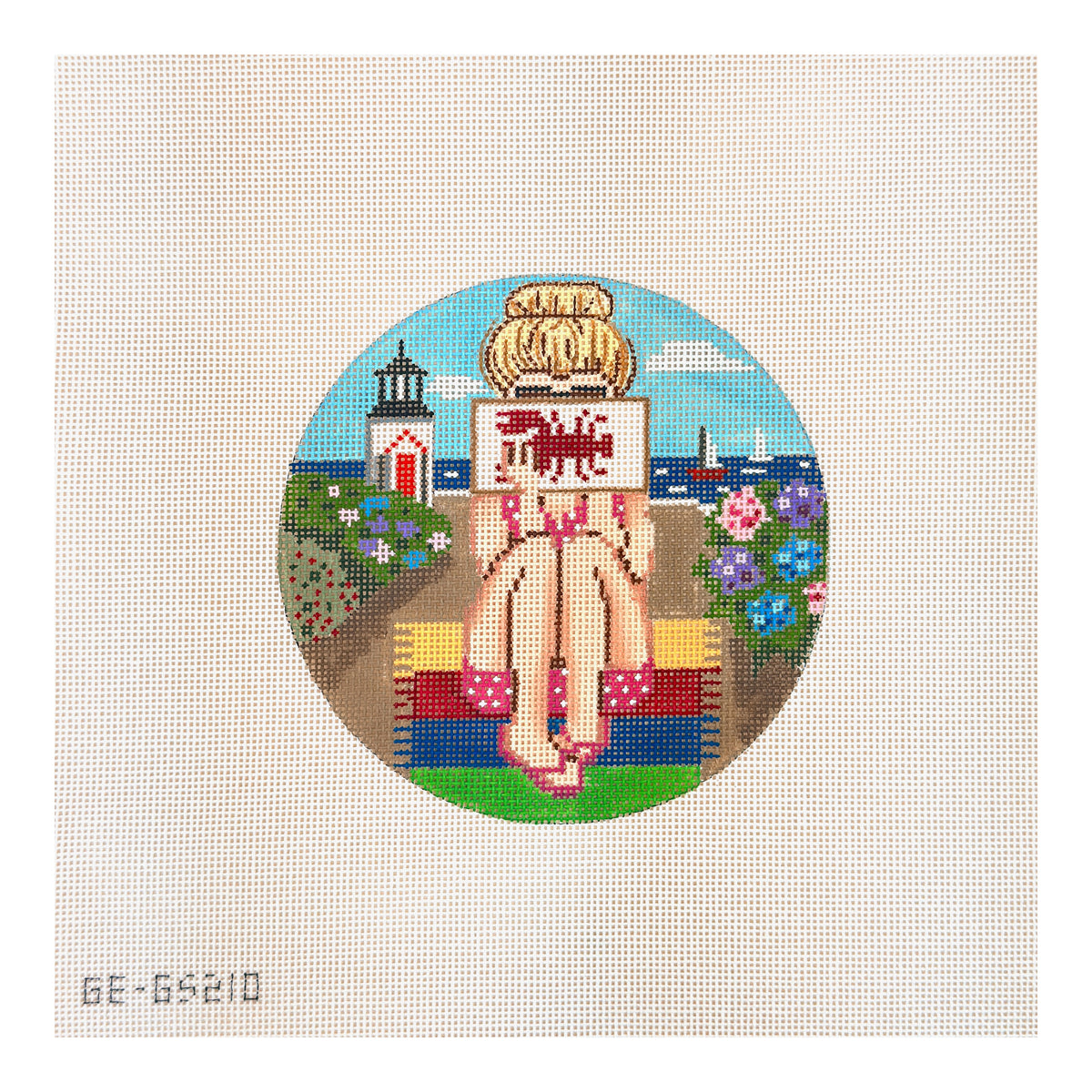 Alice Peterson Co. Gayla Elliott Stitching Girl East Coast Round Needlepoint Canvas