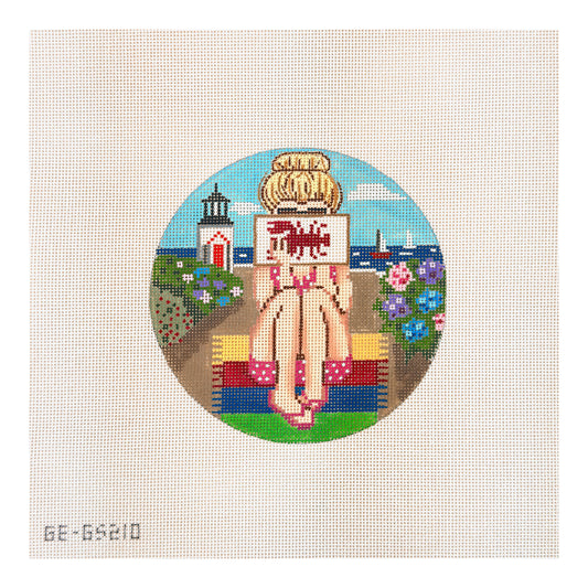 Alice Peterson Co. Gayla Elliott Stitching Girl East Coast Round Needlepoint Canvas