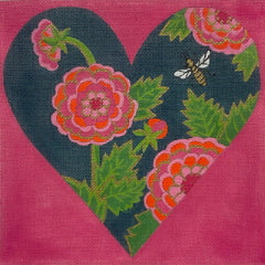 Alice Peterson Co. Navy Floral Heart With Bee Needlepoint Canvas