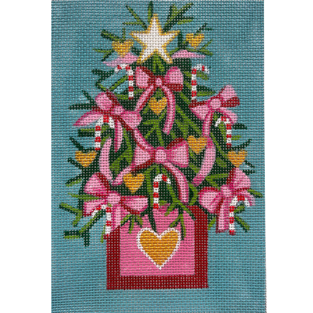 Alice Peterson Co. Pink Bow Christmas Tree Needlepoint Canvas
