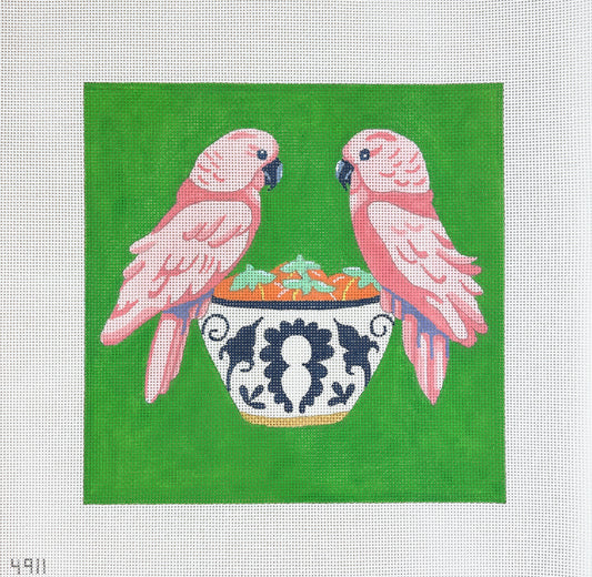 Alice Peterson Co. Pink Parakeet Pair Needlepoint Canvas