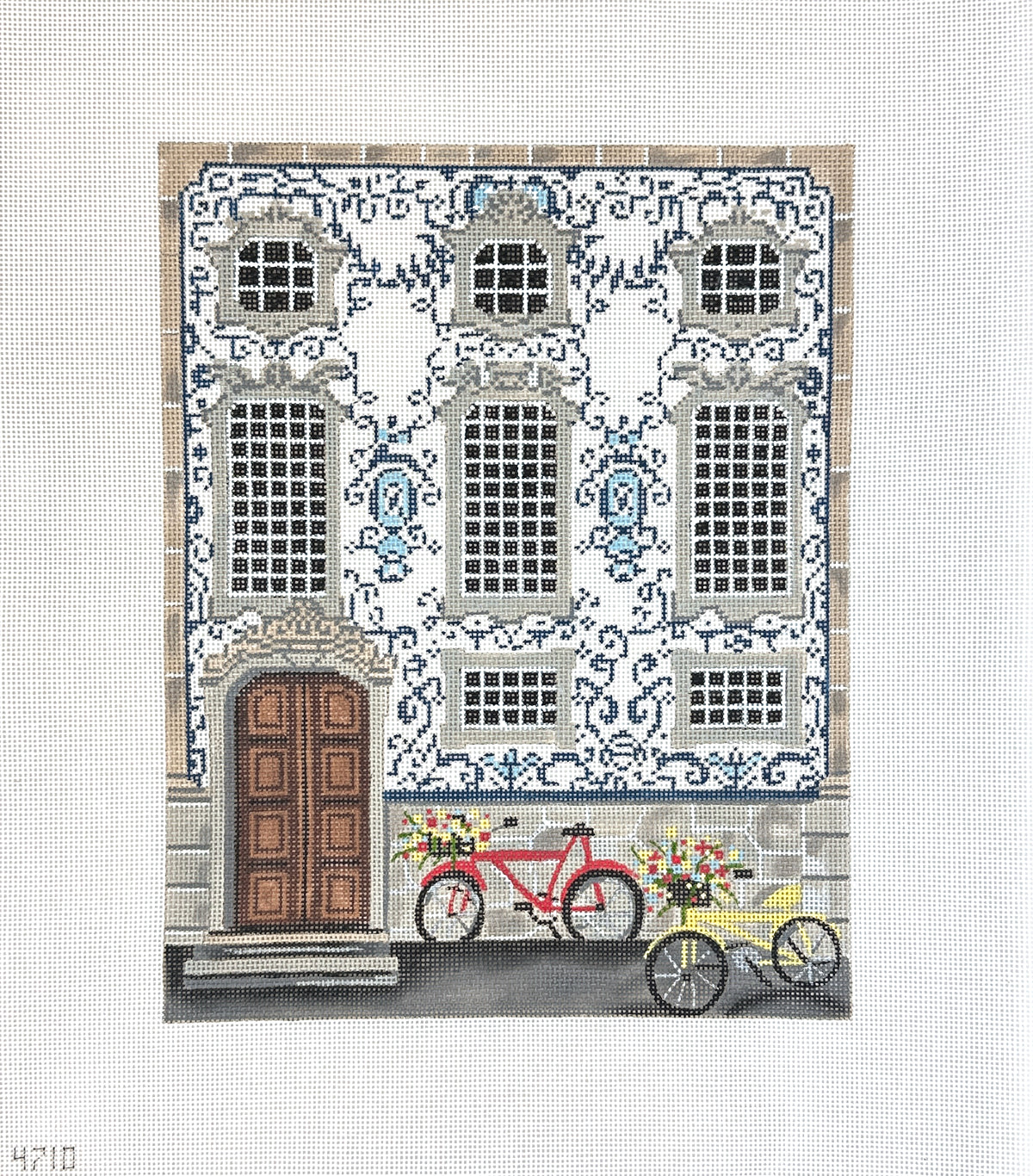Alice Peterson Co. Portuguese Facade with Bikes Needlepoint Canvas