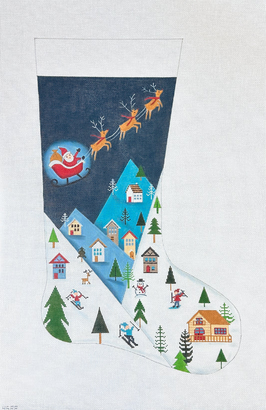 Alice Peterson Co. Ski Mountain Christmas Eve Stocking Needlepoint Canvas - 18M