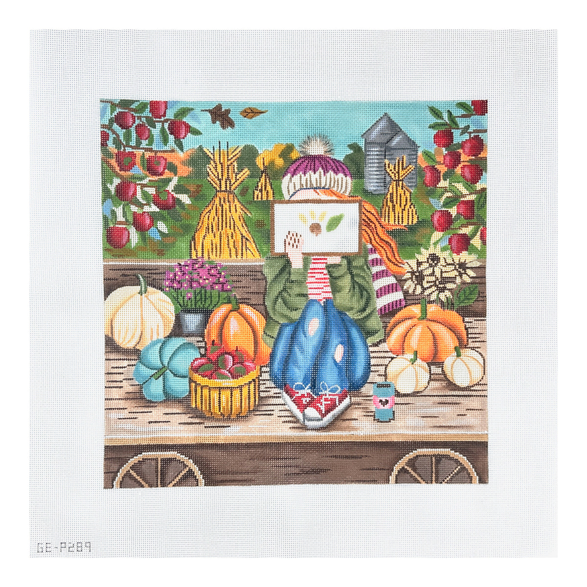Alice Peterson Co. Stitching Girl Fall Needlepoint Canvas