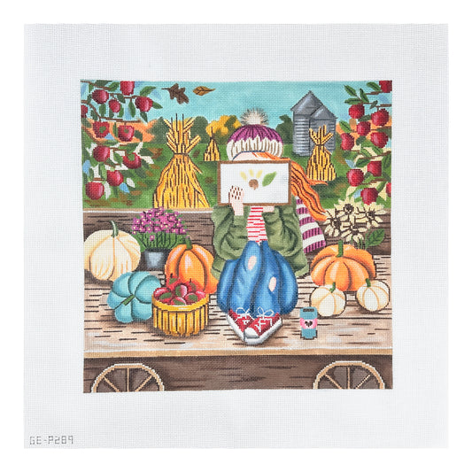 Alice Peterson Co. Stitching Girl Fall Needlepoint Canvas