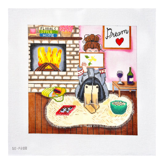 Alice Peterson Co. Gayla Elliott Stitching Girl Winter Needlepoint Canvas