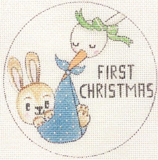 Alice Peterson Co. Stork & Baby Boy Bunny First Christmas Needlepoint Canvas