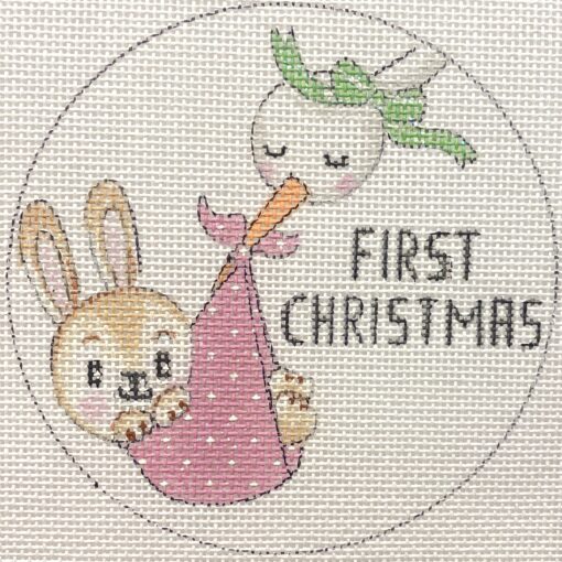 Alice Peterson Co. Stork & Baby Girl Bunny First Christmas Needlepoint Canvas