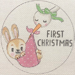 Alice Peterson Co. Stork & Baby Girl Bunny First Christmas Needlepoint Canvas