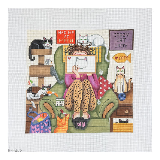 Alice Peterson Co. Gayla Elliott Stitching Girl Cat Lady Needlepoint Canvas